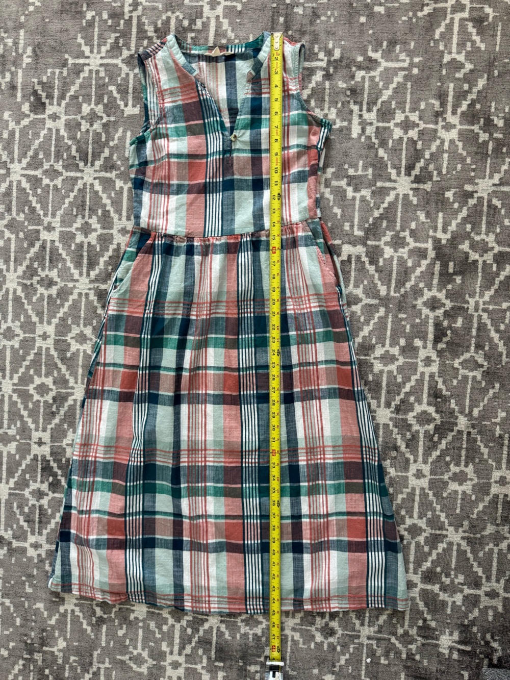 Seasalt Cornwall Bassett Wood Organic Cotton Check Plaid Midi Dress Teal Pink 4 - Picture 11 of 15